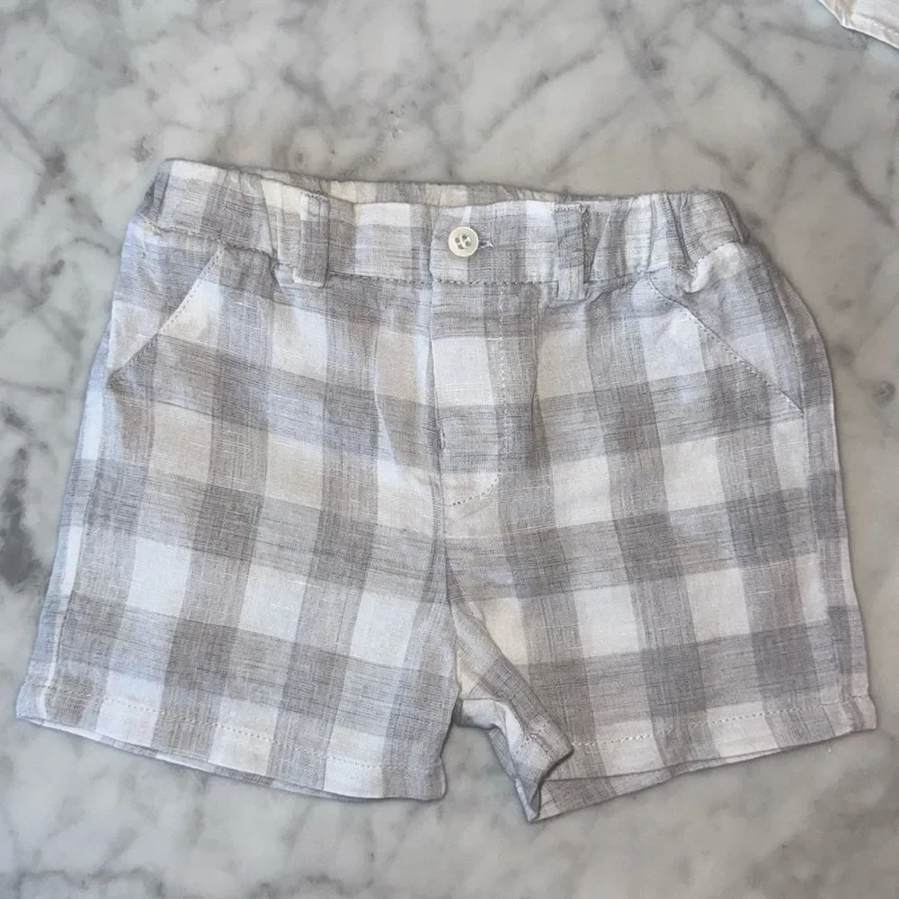 Mayoral Baby White & Gray Plaid Outfit 6/9M